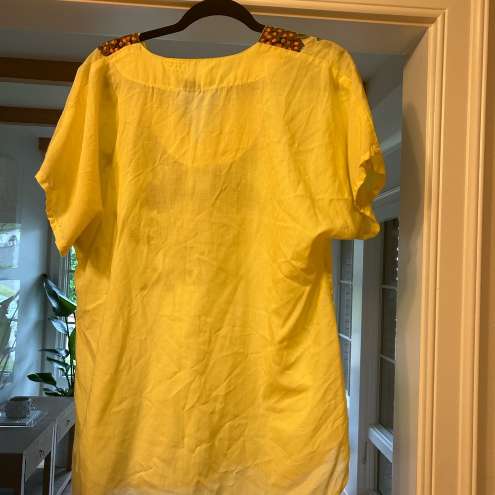 Vintage Painted Hippie Shirt! Yellow Shirt Painte… - image 4